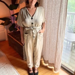 Zara Linen Beige Jumpsuit